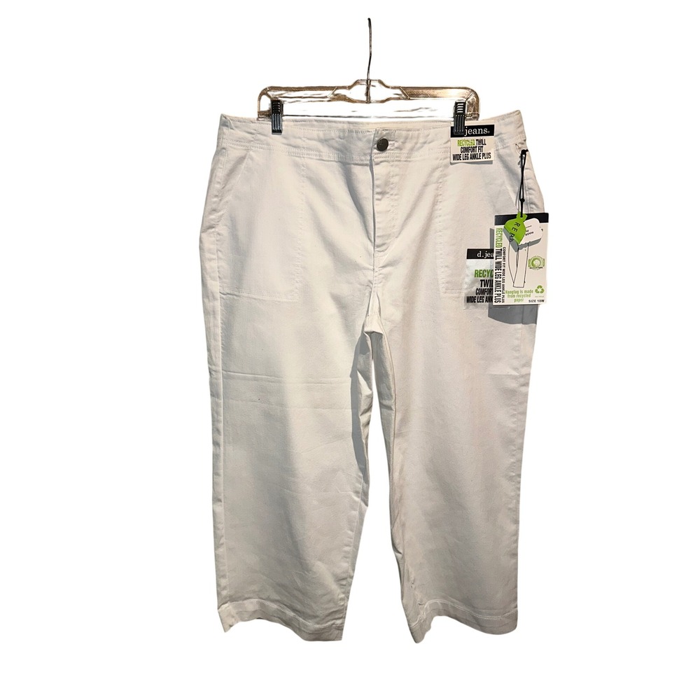 d.jeans Recycled Twill Comfort Fit Wide Leg Ankle Plus Pants White 18W NEW